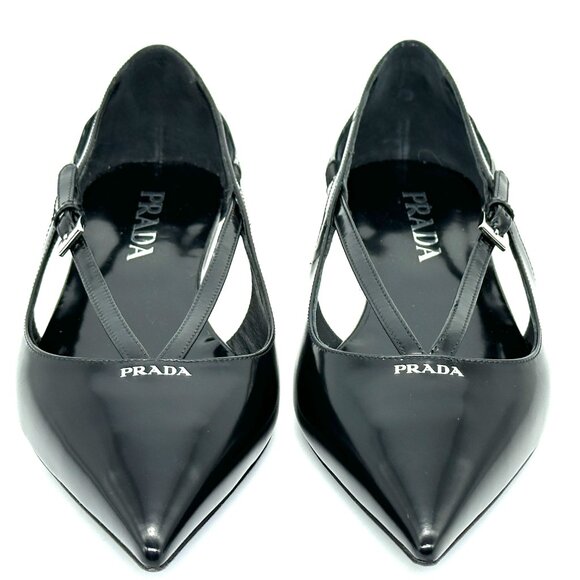 PRADA Pointed Toe Cutout Cut Out Strappy Leather Ballerina Ballet Flats - Picture 6 of 15